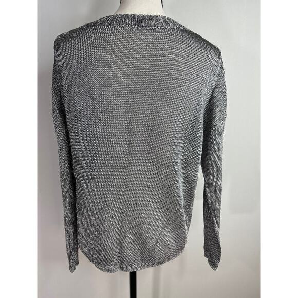 Vince. Pewter Gray Metallic Knit Long Sleeve Sweater Slouchy Pullover Sweater S - Picture 6 of 9